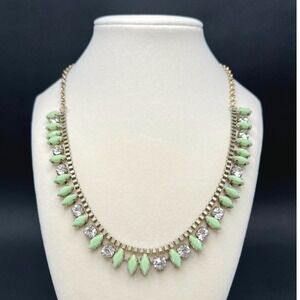J. Crew Necklace Mint Green Rhinestones Gold Tone Bib Pastel Spring Statement
